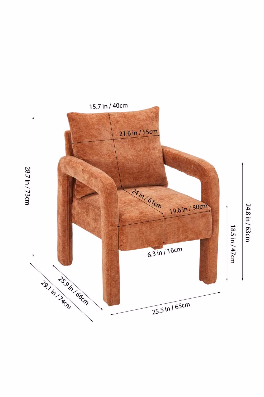 Living and Home Orange Chenille Upholstered Accent Chair with Lumbar Pillow – 3