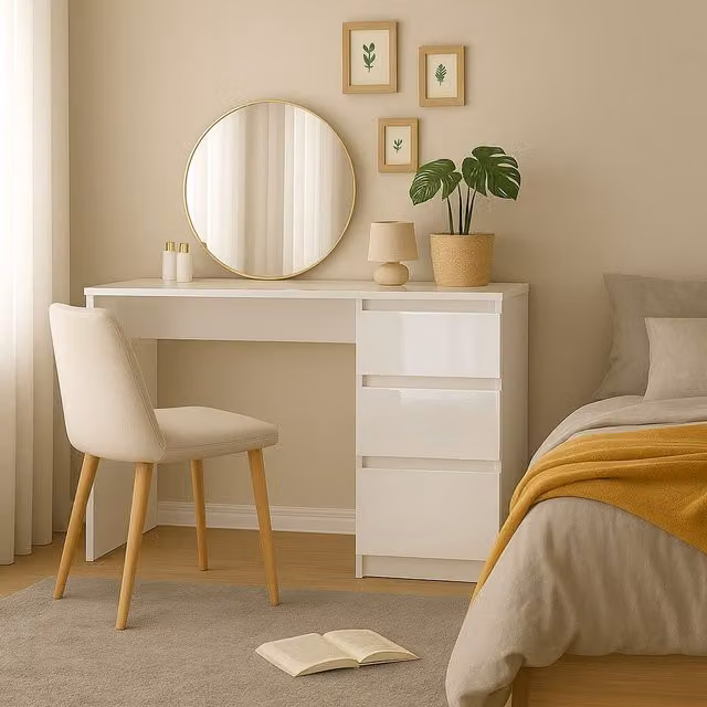 LUXURY LIFE Carlton Gloss Dressing Table with 3 Drawers in White
