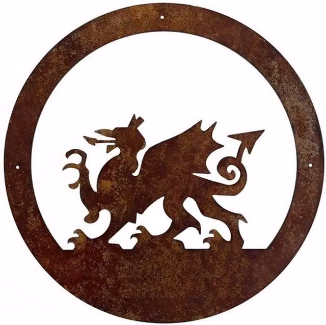 Poppyforge Welsh Dragon Metal Wall Art in Black and Brown, Height: 49.5 cm