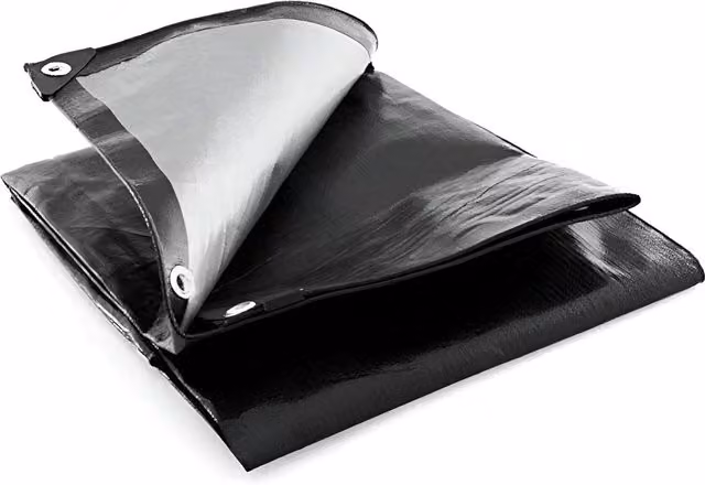 SolaDirect Heavy-Duty Waterproof Tarpaulin Groundsheet with Eyelets, Black, 2 x 2 m