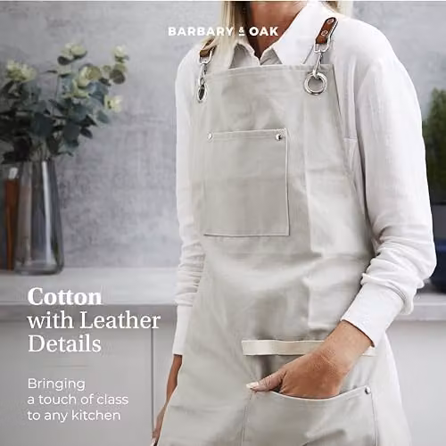Barbary & Oak Cotton Apron with Leather Details in Beige and Brown – 3