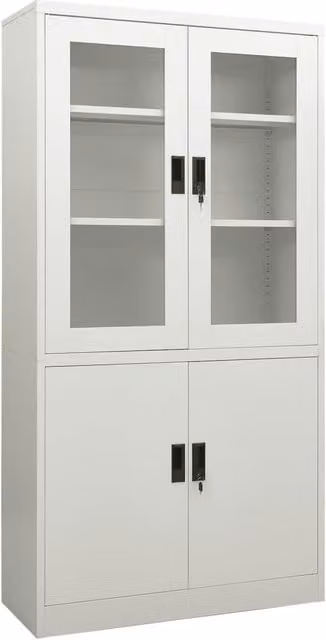 Berkfield Modern Home Office Cabinet in Grey with Glass Doors and Adjustable Shelves, W/D/H: 90 x 40 x 180 cm