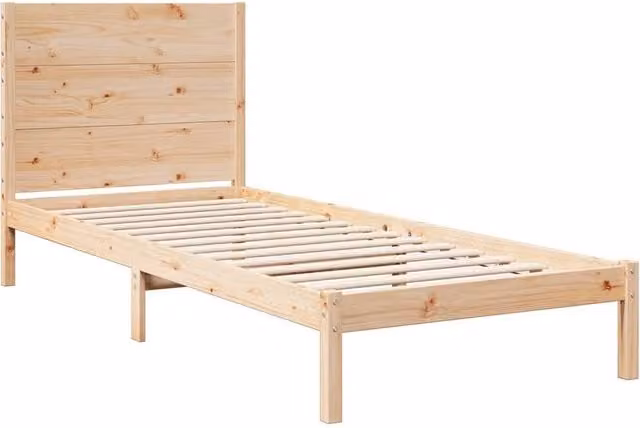 Berkfield Home Decorative Extra Long Solid Wood Bed Frame in Beige, W/D/H: 90 x 210 x 100 cm – 1