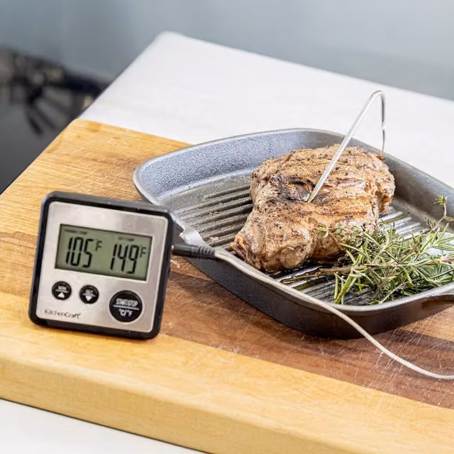 KitchenCraft Digital Cooking Thermometer and Timer in Black