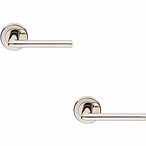 Loops Slimline Straight Bar Lever on Round Rose Internal Door Handles, 2 Pairs, Polished Nickel