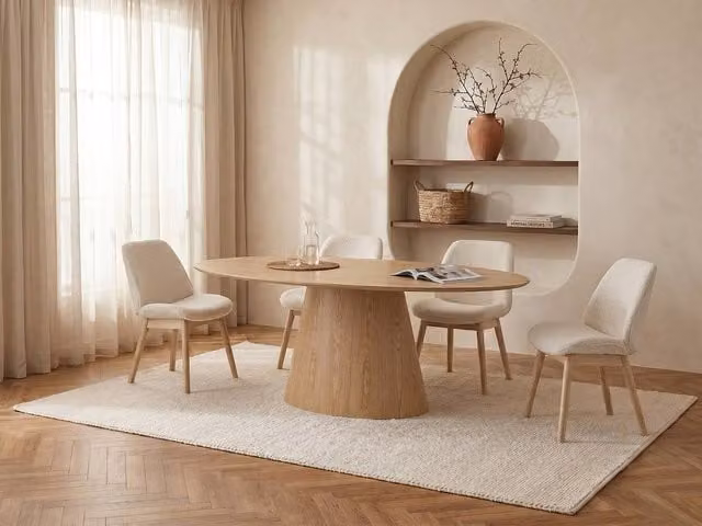 Vente-unique ANTELADA 6-Seater Oval Dining Table in Light Oak Ash with Beige MDF Laminate, W/D/H: 180 x 90 x 76.5 cm