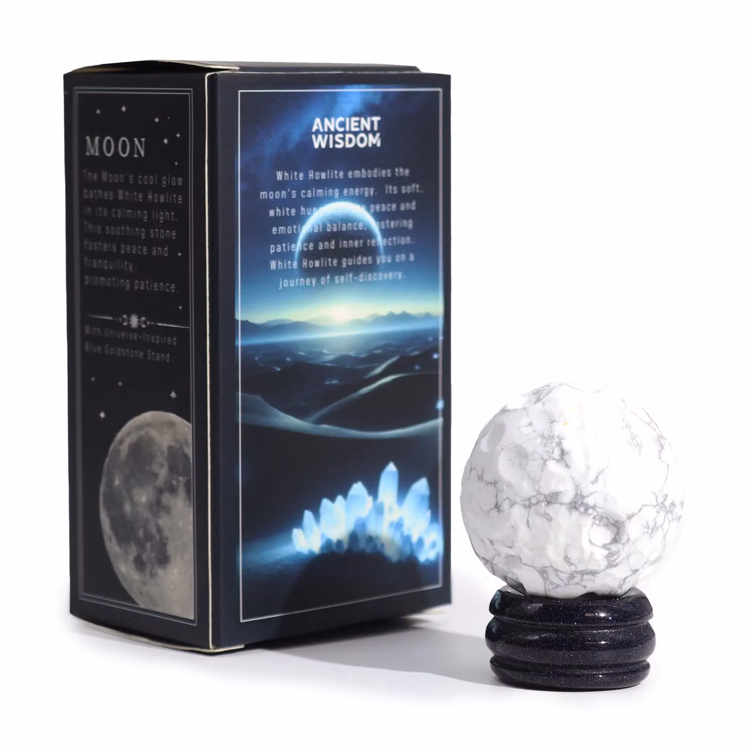 KDMD White Howlite Planet on a Sola Goldstone Stand – 2