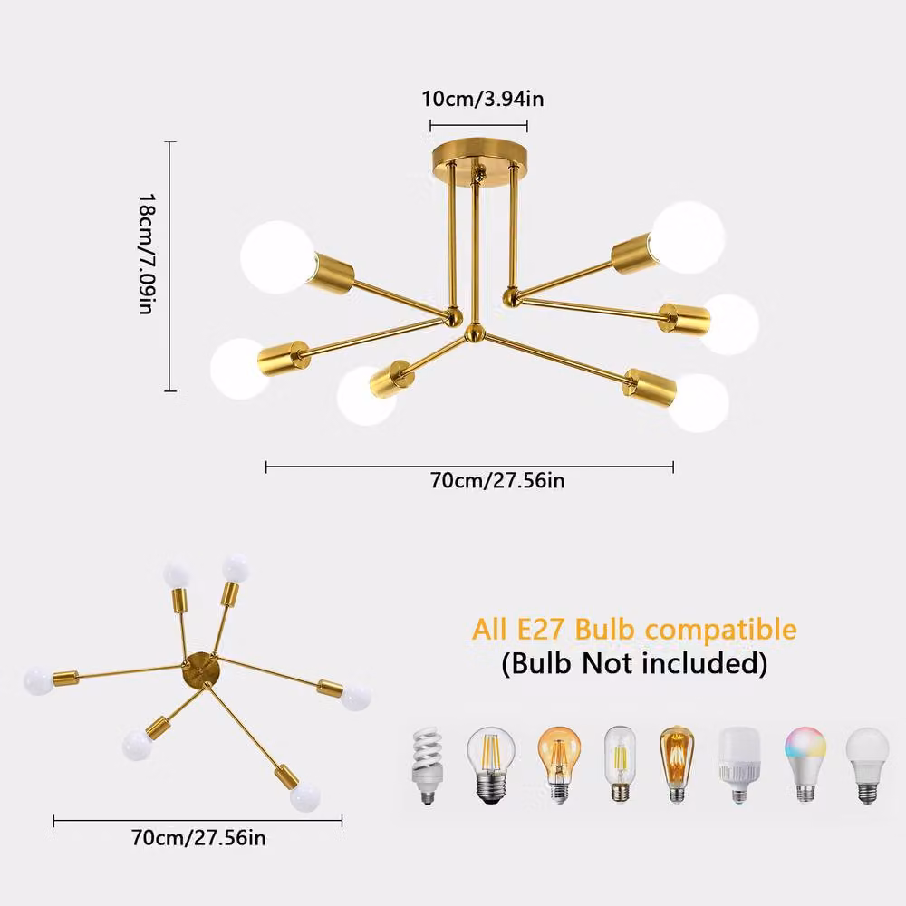 COMELY Industrial Metal Gold Ceiling Chandelier with 6 E27 Lights – 2