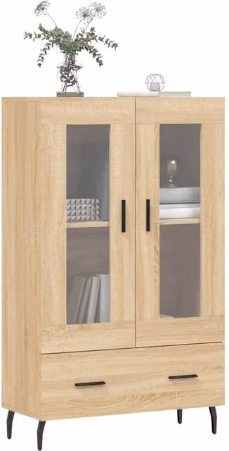 Berkfield Home Sonoma Oak Highboard in Light Tan with Glass Doors, W/D/H: 69.5 x 31 x 115 cm