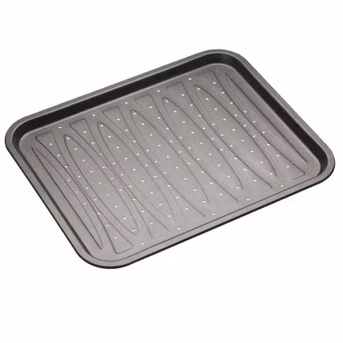 MasterClass Non-Stick Carbon Steel Rectangular Baking Sheet, Grey/Silver, W: 39 cm x D: 32 cm x H: 1 cm