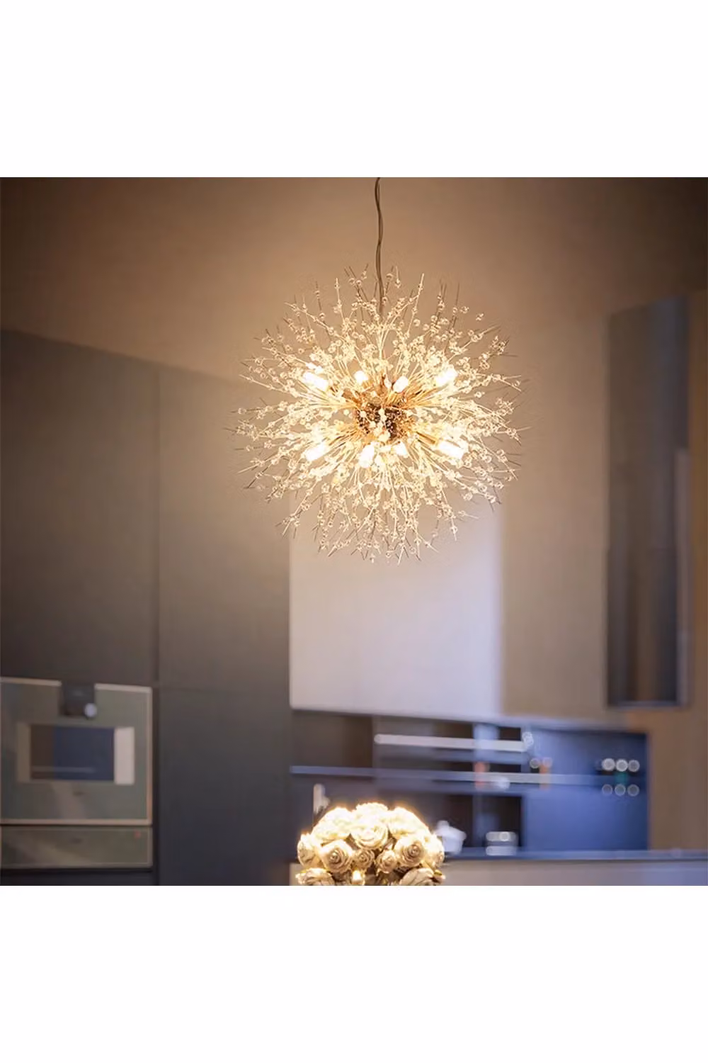 Living and Home Sputnik Hanging Pendant Light in Gold and Brass with Crystal Details – 3