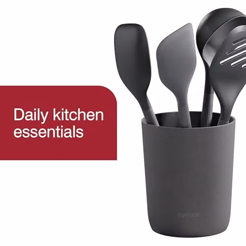Zyliss 5-Piece Heat Resistant Silicone Kitchen Utensil Set with Holder in Grey – 2
