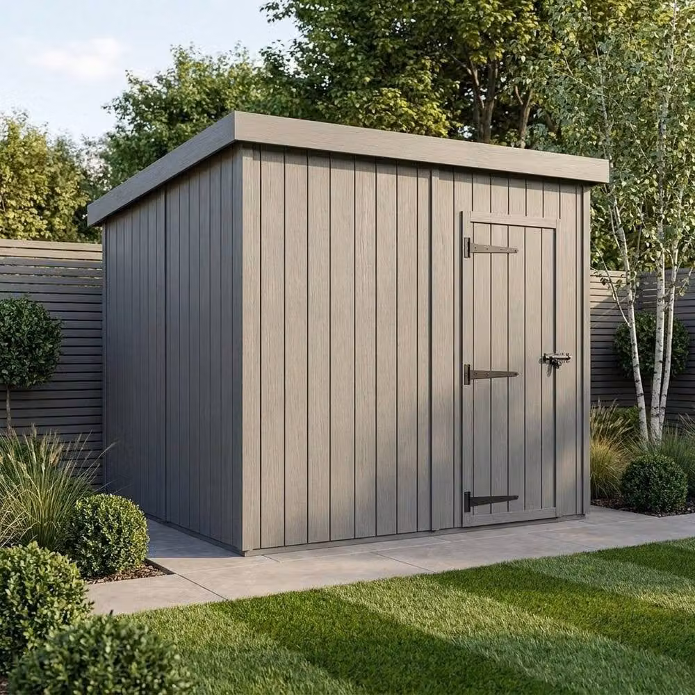 Buttercup Farm Grey Composite Pent Garden Shed with Single Door and No Windows W/D/H: 243.84 x 210.0 x 210.0 cm