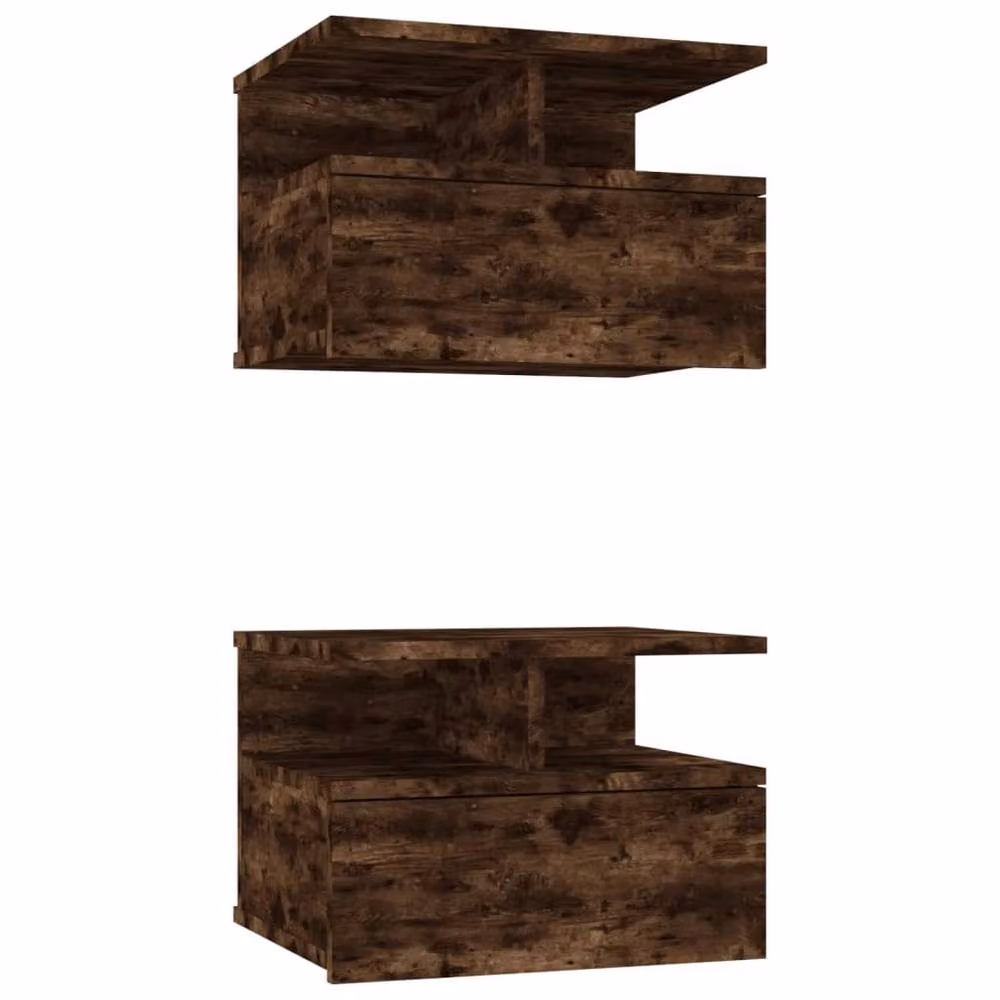 Berkfield Home Decorative Floating Nightstands, 2 Piece Set, Smoked Oak Brown, W: 40 cm, D: 31 cm, H: 27 cm – 3