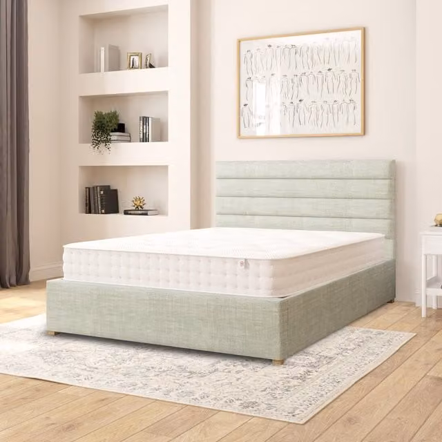Aspire Kelly Fabric Ottoman Storage Bed in Blue/Green Cotton Fabric, W/D/H: 180 x 200 cm