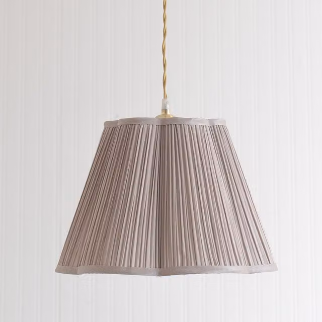 ValueLights Loralei Large Pleated Scallop Lamp Shade in Grey Faux Silk with LED Bulb