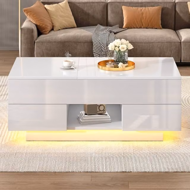Merax High Gloss Lift-Top Coffee Table with Hidden Storage in White W/D/H: 100 x 45 x 43 cm – 1