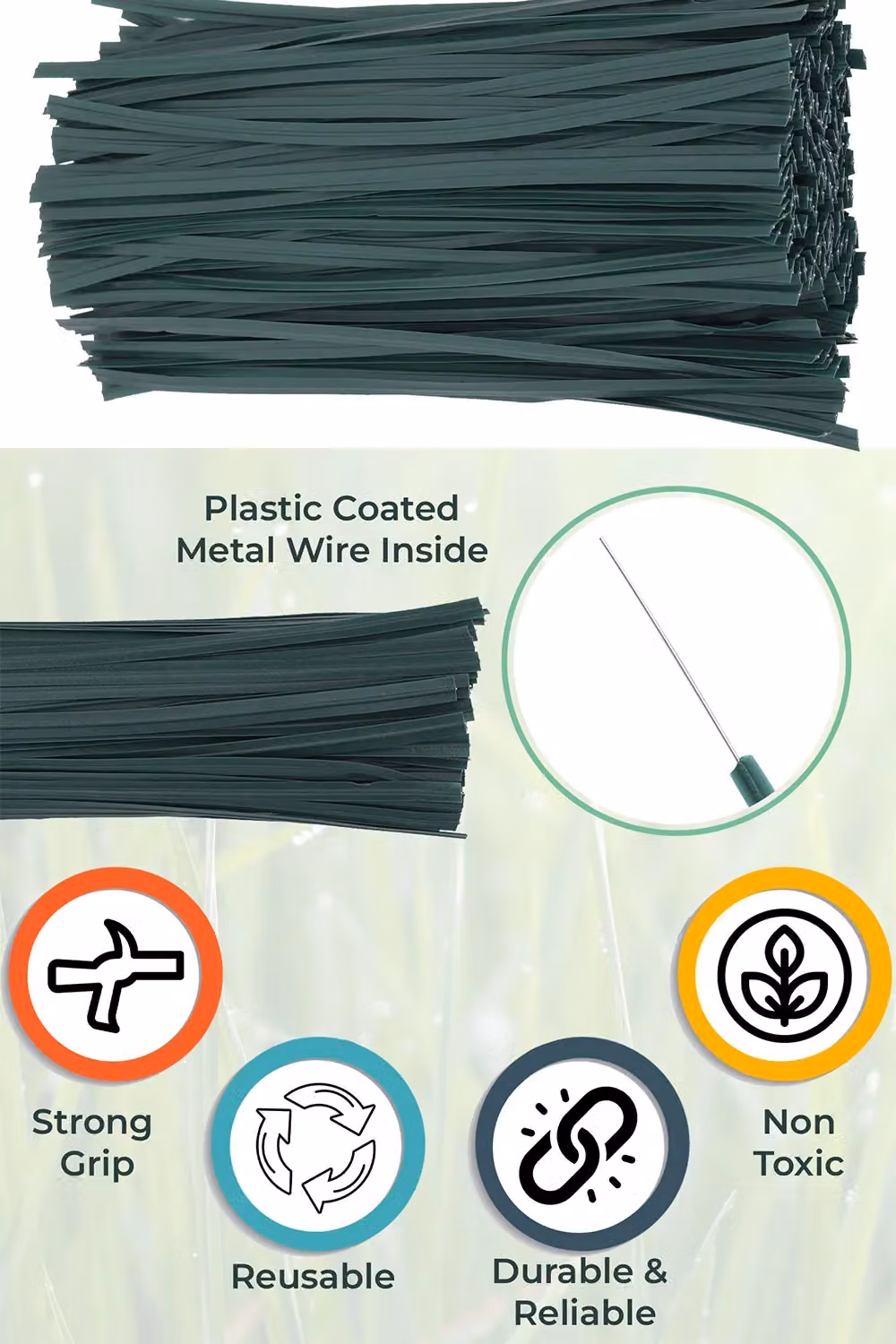 Neel Blue 200pcs Plastic Twist Ties, 6 Inch Soft Dark Green Garden Plant Ties – 4