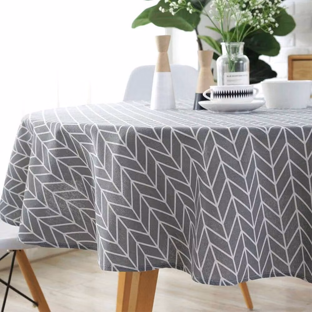 NESTLUNE Round Cotton Linen Graphic Tablecloth in Grey and Multicolour, W: 100 cm x D: 100 cm