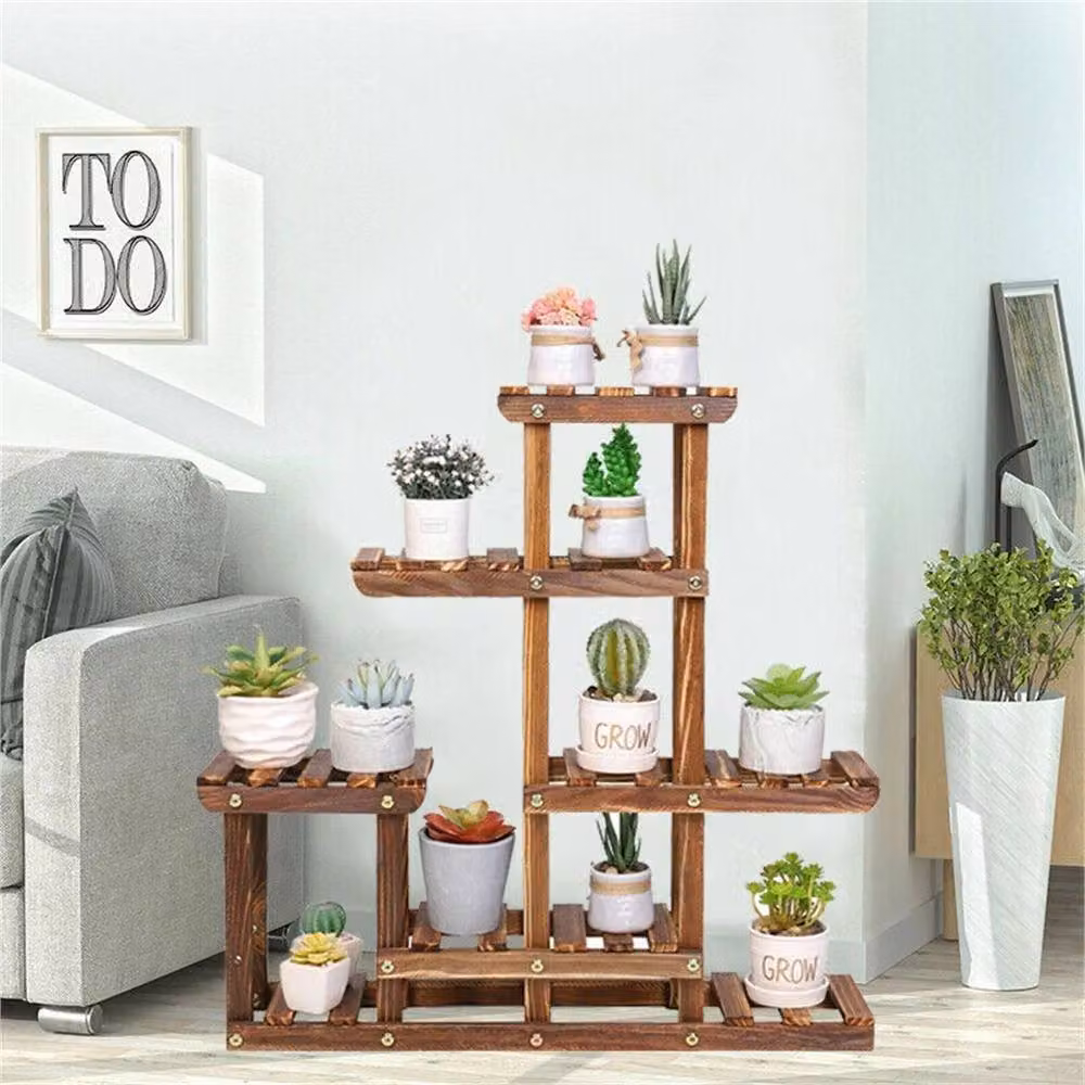 KORVIXA Small Plant Stand Ladder in Brown, H 100 cm x W 80 cm – 2