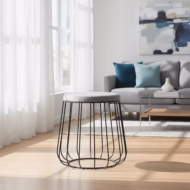 Orsina Tall Grey Velvet Cage Stool with Black Metal Base – 1