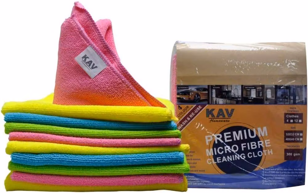 KAV Reusable Microfibre Cleaning Cloths, 12 Pack, Multi-Colour, W/D: 32 x 32 cm – 3