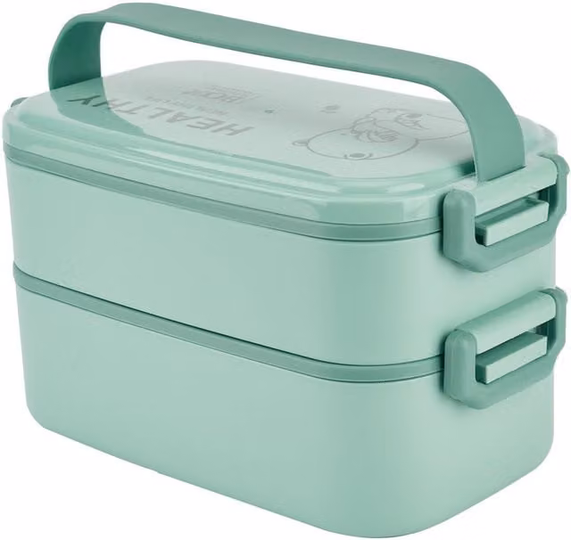 Livingandhome Stackable Plastic Bento Lunch Box with Clip Handle in Green, Width: 12.4 cm