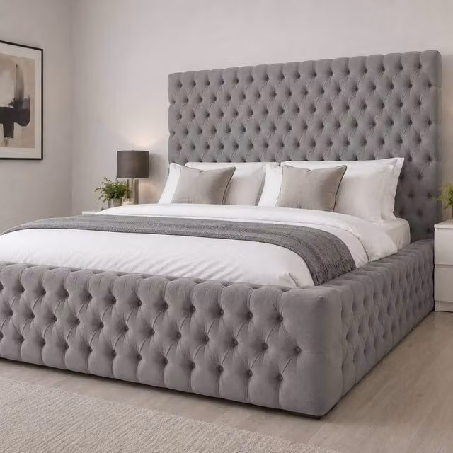 Stratus Interiors Grand Ambassador Divan Upholstered Storage Bed Frame, Grey, W: 140 cm, D: 200 cm