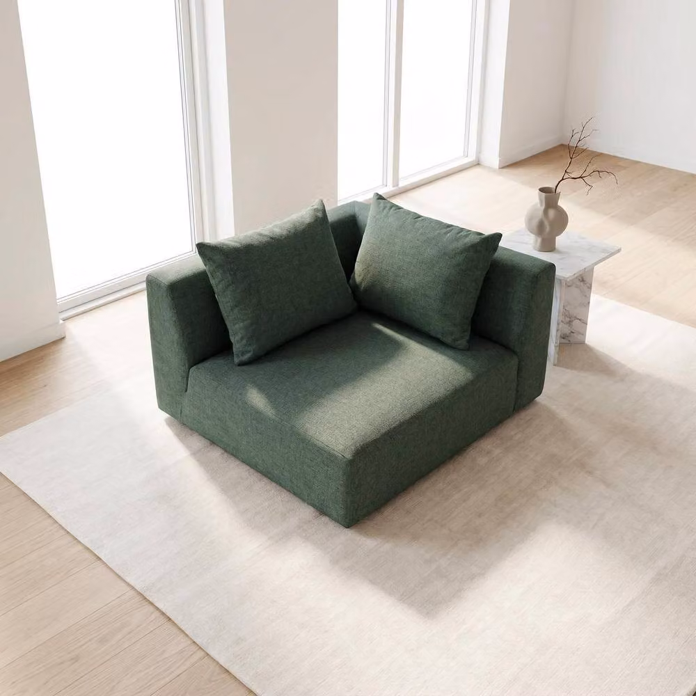 Abakus Direct Tokyo Corner Seat in Green and Grey Brushed Tweed Fabric with Deep Seat – 2