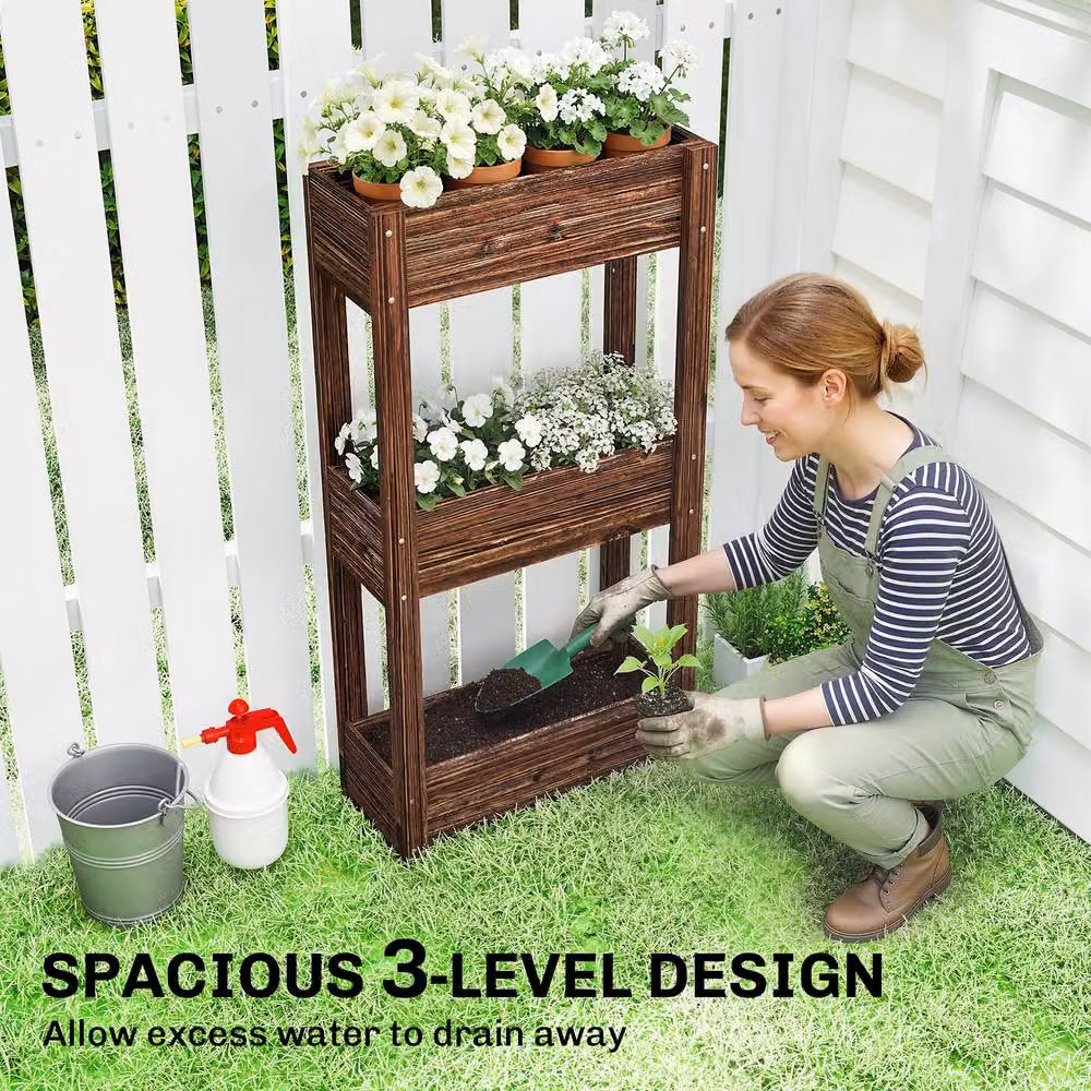 Outsunny 3-Tier Brown Wooden Raised Planter Garden Bed, W/D/H: 60 x 25 x 120 cm – 7
