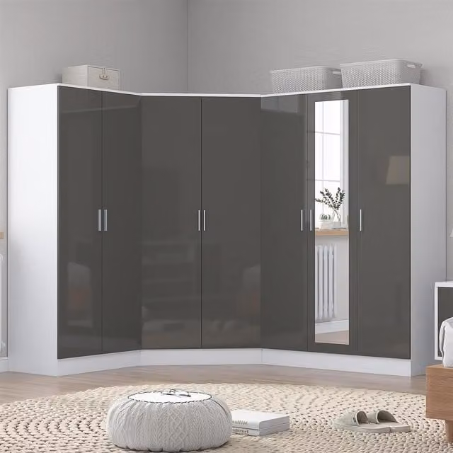 REFLECT Wardrobe Bundle with Corner, 3-Door and 2-Door Units in Grey Gloss and Matt White