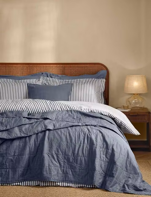 YARD Hebden Dark Blue Denim Washed Cotton Quilted Bedspread