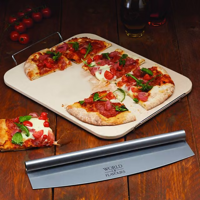 World of Flavours Italian Large Ceramic Pizza Baking Stone in Cream