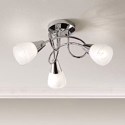 K LIVING Dione 3-Light Chrome Ceiling Light with White Glass Shades
