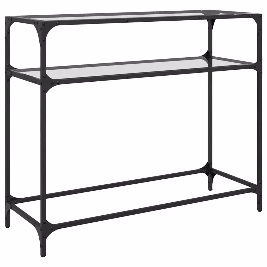 Berkfield Home Modern Console Table with Transparent Glass Top and Brown Steel Frame, W: 98 cm, D: 35 cm, H: 81 cm – 2