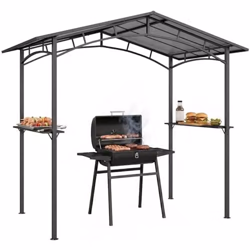 Outsunny Black Outdoor BBQ Protective Gazebo Tent with Shelving, W/D/H: 230 x 246 x 149 cm