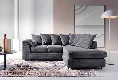 Abakus Direct Right Hand Corner Sofa in Grey Jumbo Cord Fabric, W/D/H: 212 x 164 x 78 cm
