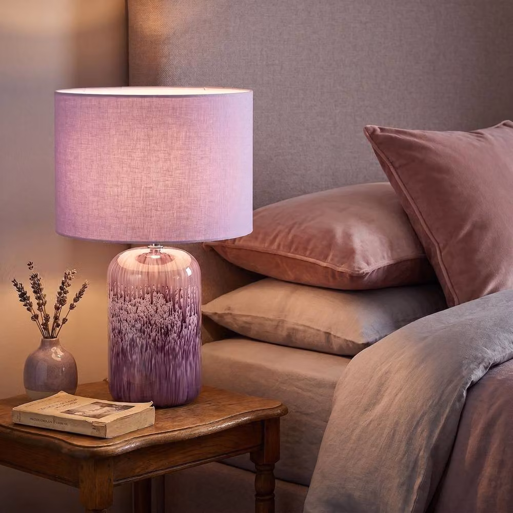 Happy Homewares Modern Marble Drip Snowflake Glass Table Lamp with Linen Shade in Lilac, H 46.0 cm x W 30.0 cm x D 30.0 cm – 3