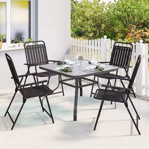 Outsunny Set of 4 Folding Garden Chairs in Black with Plastic Seats and Metal Frames – 6