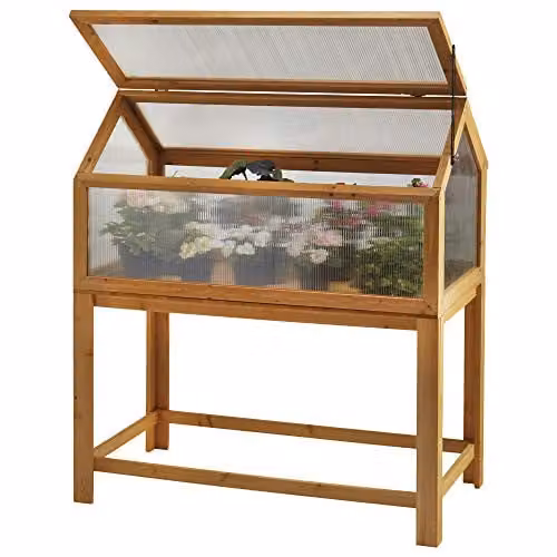 Garden Grow Raised Wooden Cold Frame Greenhouse with Polycarbonate Lid for Vegetables and Plants – 1