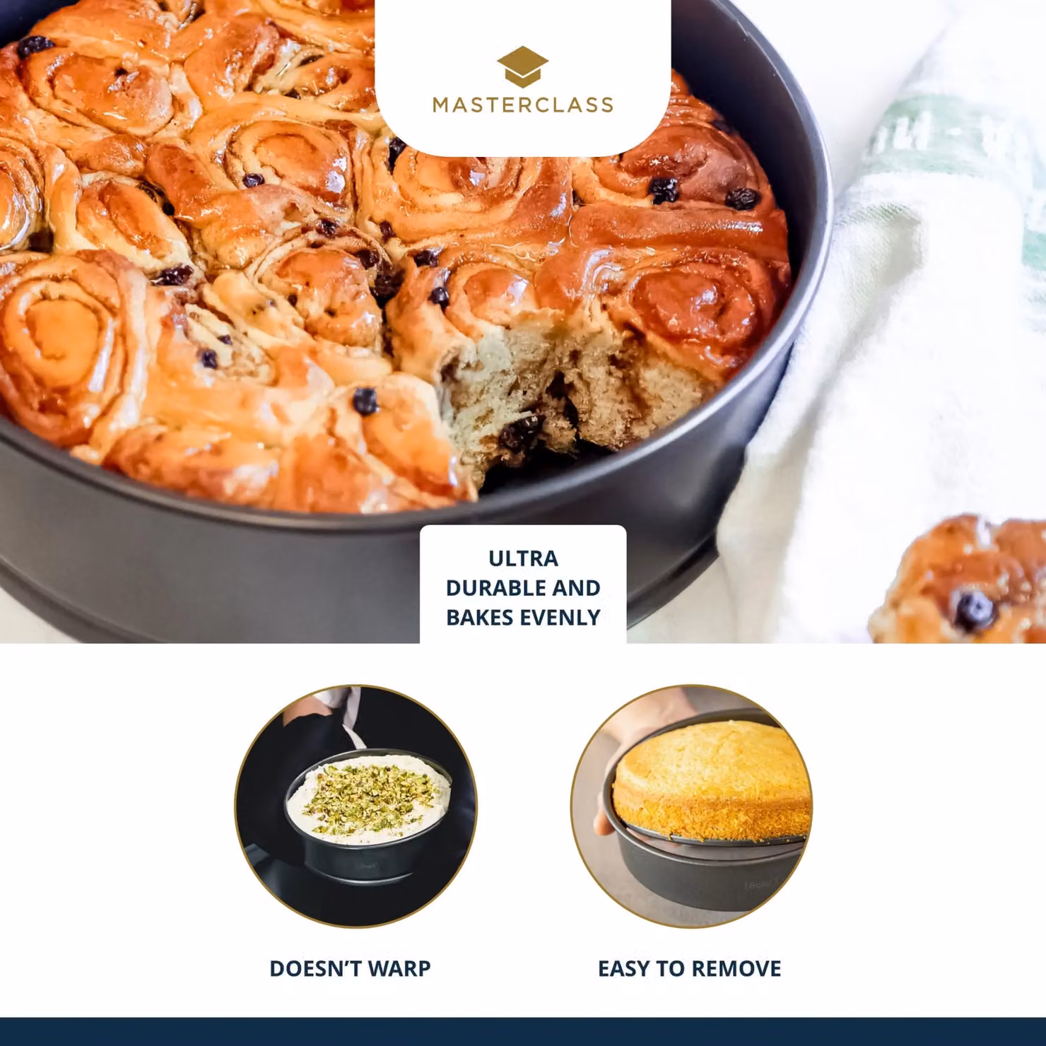 MasterClass Non-Stick Round Deep Cake Tin with Loose Base, Carbon Steel, Grey, Diameter: 23 cm, Height: 8 cm – 6
