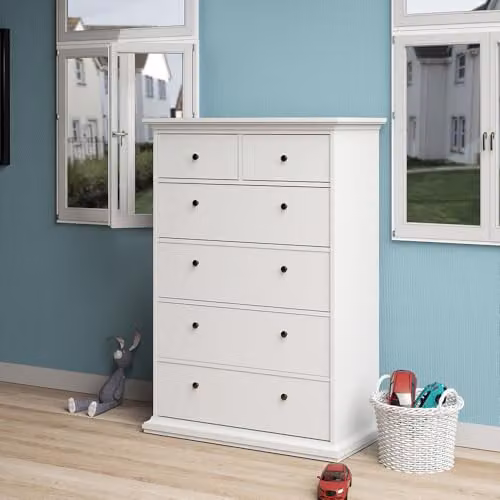 Furniture To Go Paris Classic Chest of 6 Drawers in White, W/D/H: 96.2 x 46.7 x 139.5 cm – 4