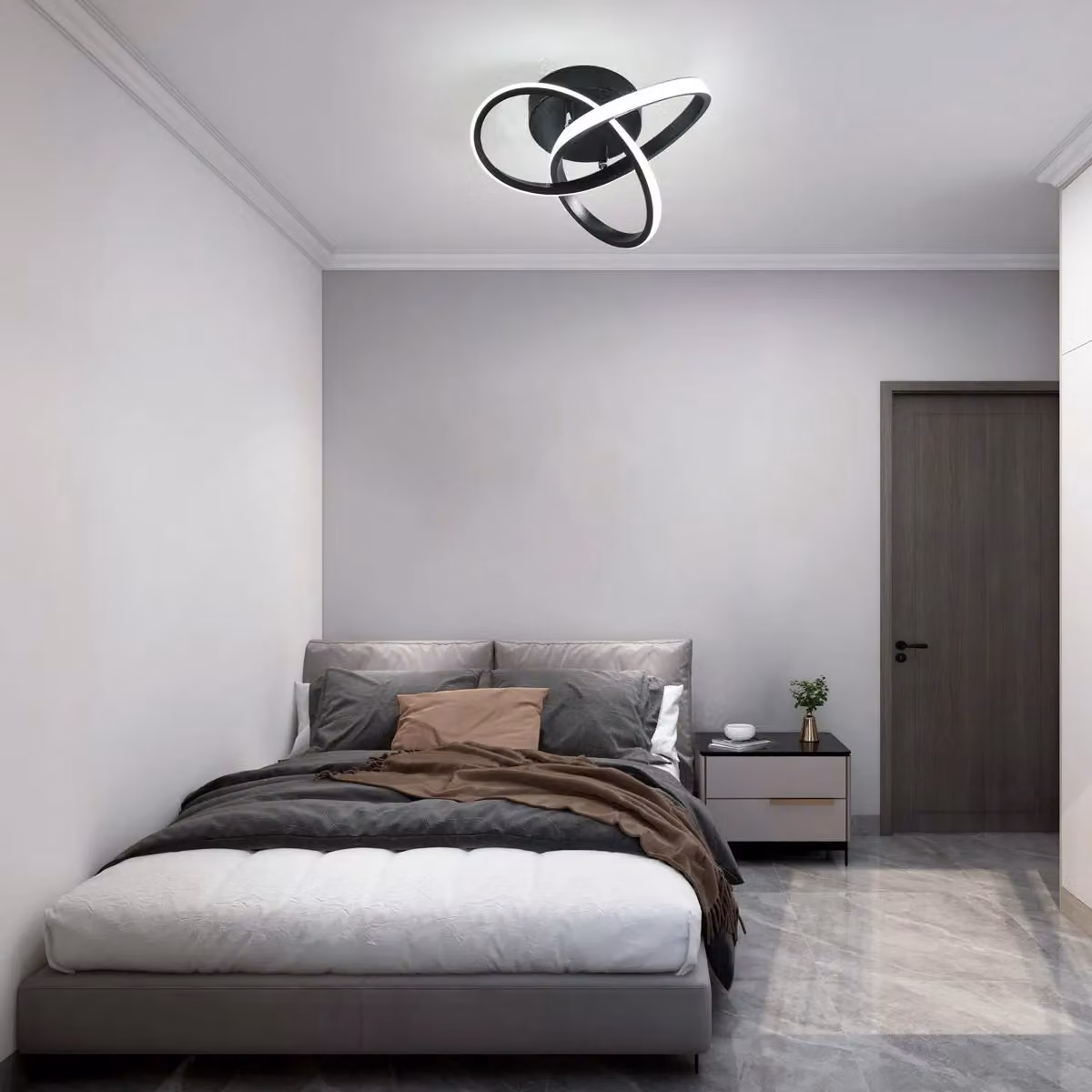Garwarm Geometric LED Semi Flush Mount Ceiling Light in Black, Diameter: 26 cm – 3