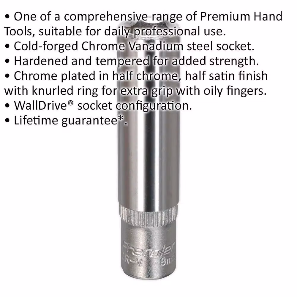 Loops 8mm Deep Drive Socket, 1/4 inch Square Drive, Chrome Vanadium, Silver – 2