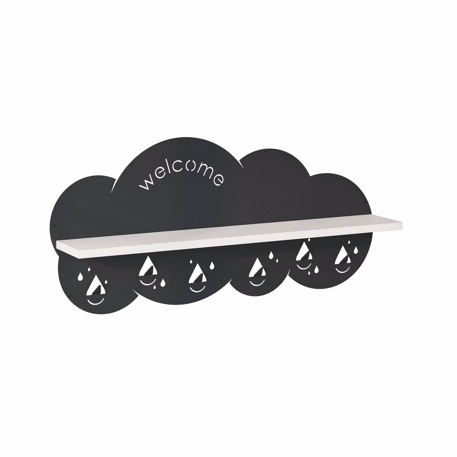 Decortie Cloudy Cloud-Shaped Wall Mounted Shelf and Coat Hanger with 6 Hooks for Kids Hallway, White – 3