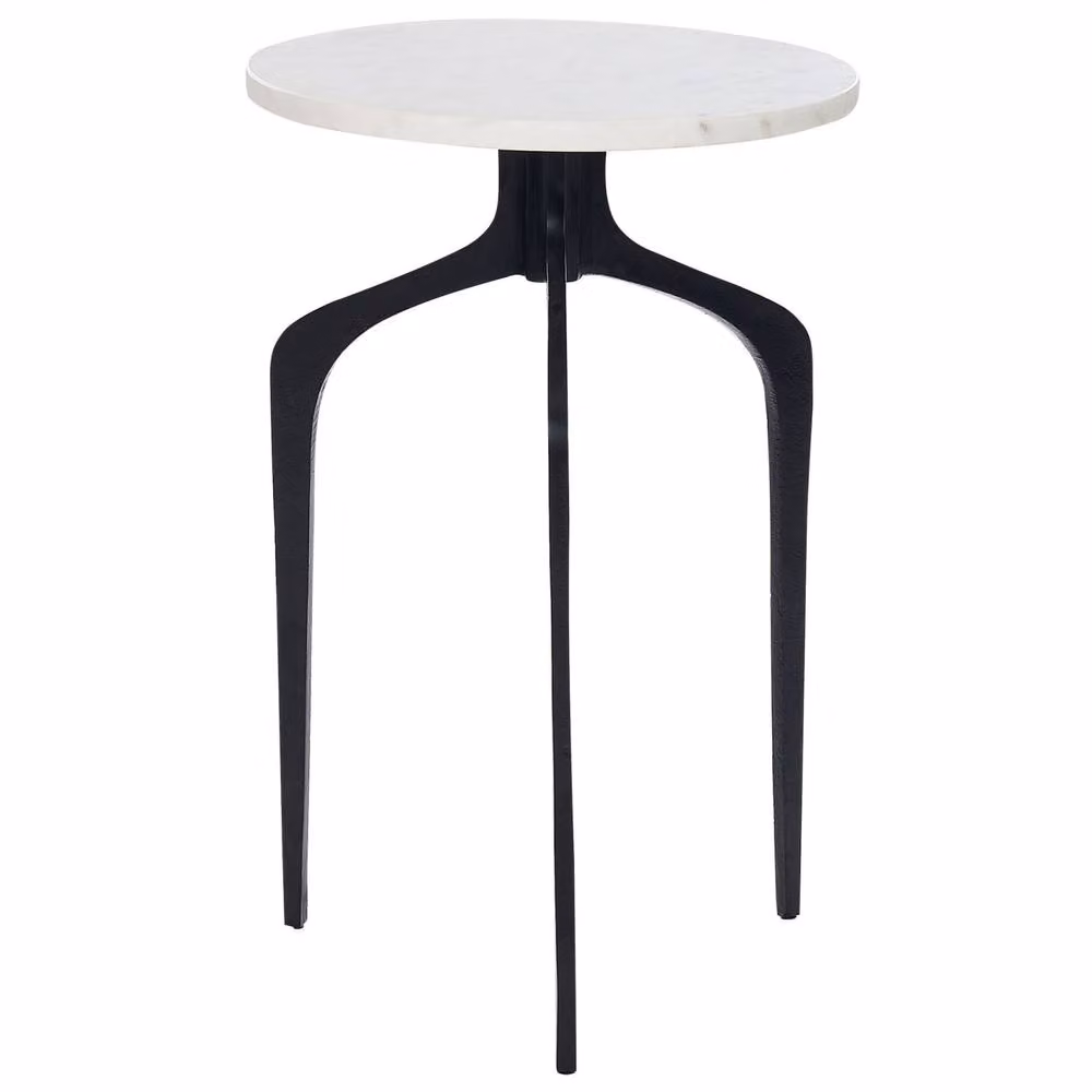Wyld and Coco Round Side Table with White Marble Top and Black Metal Legs, Diameter: 36 cm, Height: 36 cm – 2
