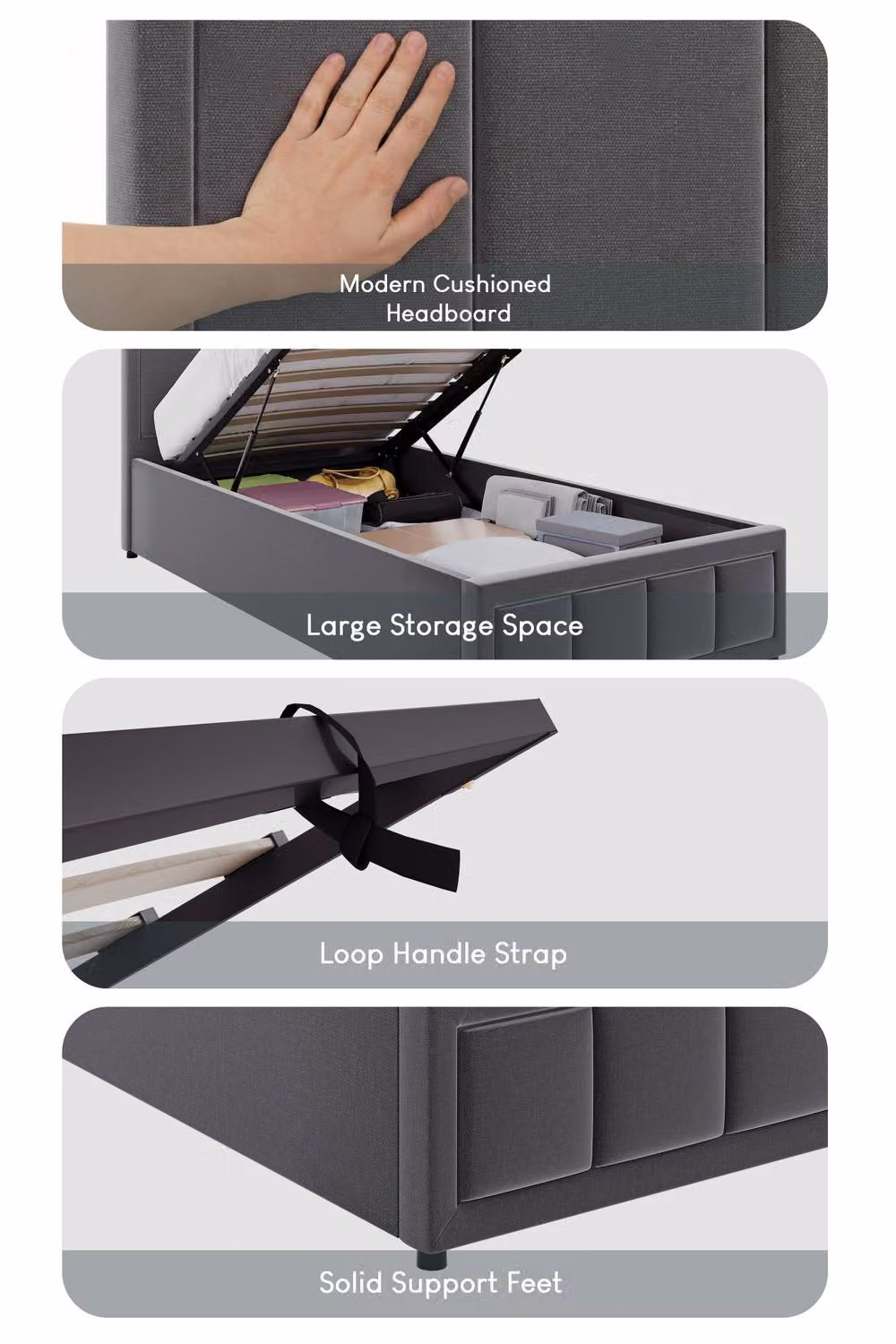 Vida Designs Vanita Single Ottoman Bed Frame with Storage in Dark Grey Linen Fabric – 2