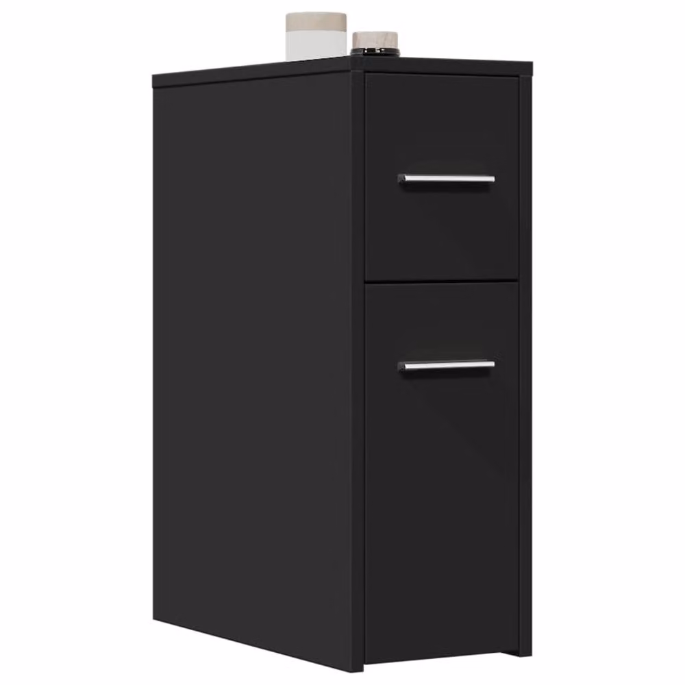 Berkfield Home Narrow Black Bathroom Cupboard with Wheels and Hinged Doors – 2