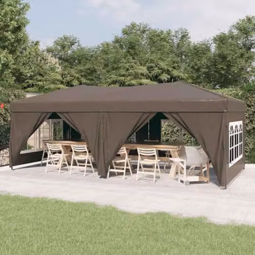 vidaXL Folding Party Tent with Sidewalls, Taupe, W: 300 cm, D: 600 cm, H: 245 cm – 2