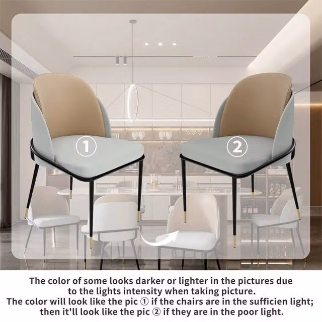 PAWNORA Set of 2 Modern Dining Chairs in Beige Fabric and Synthetic Leather